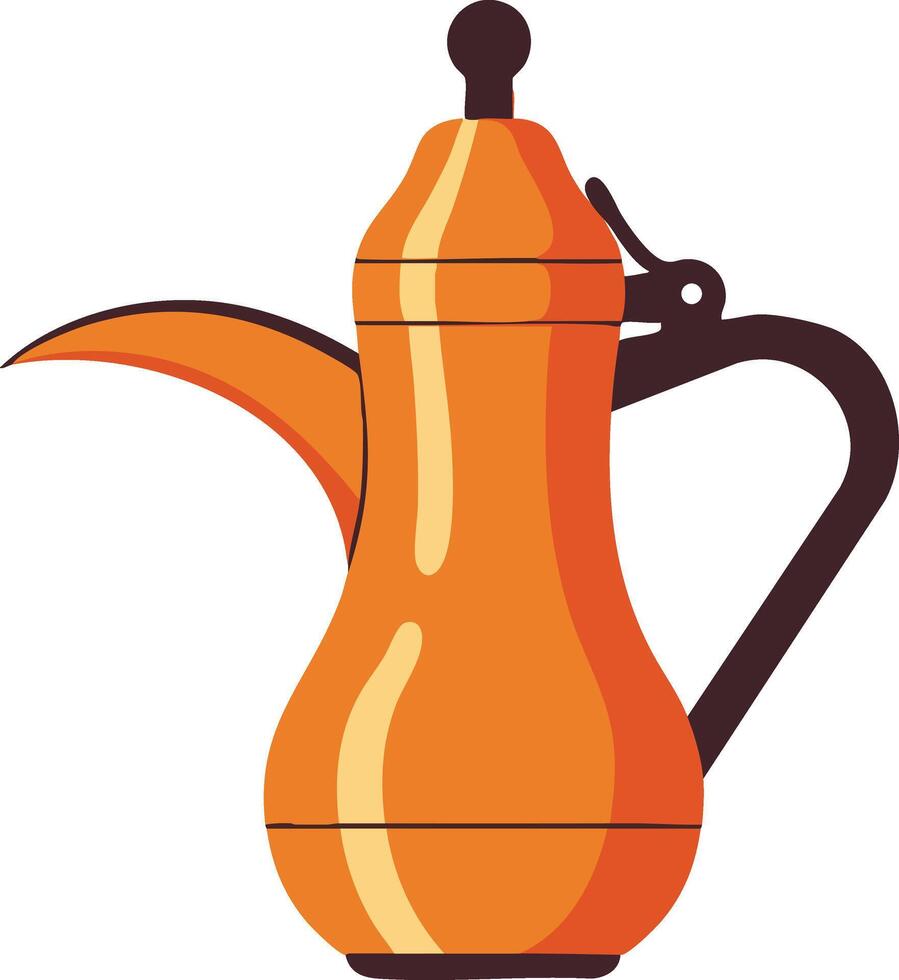 Traditional orange Arabic coffee pot illustration with black handle and lid graphic vector