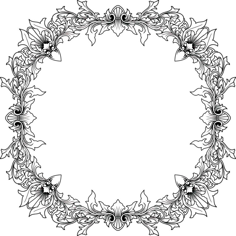 A black and white drawing of a floral frame vector