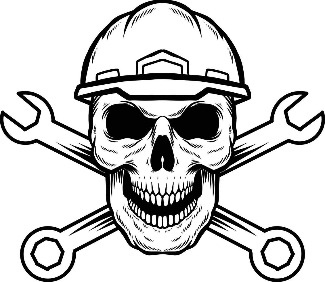 Skull with wrenches and helmet vector