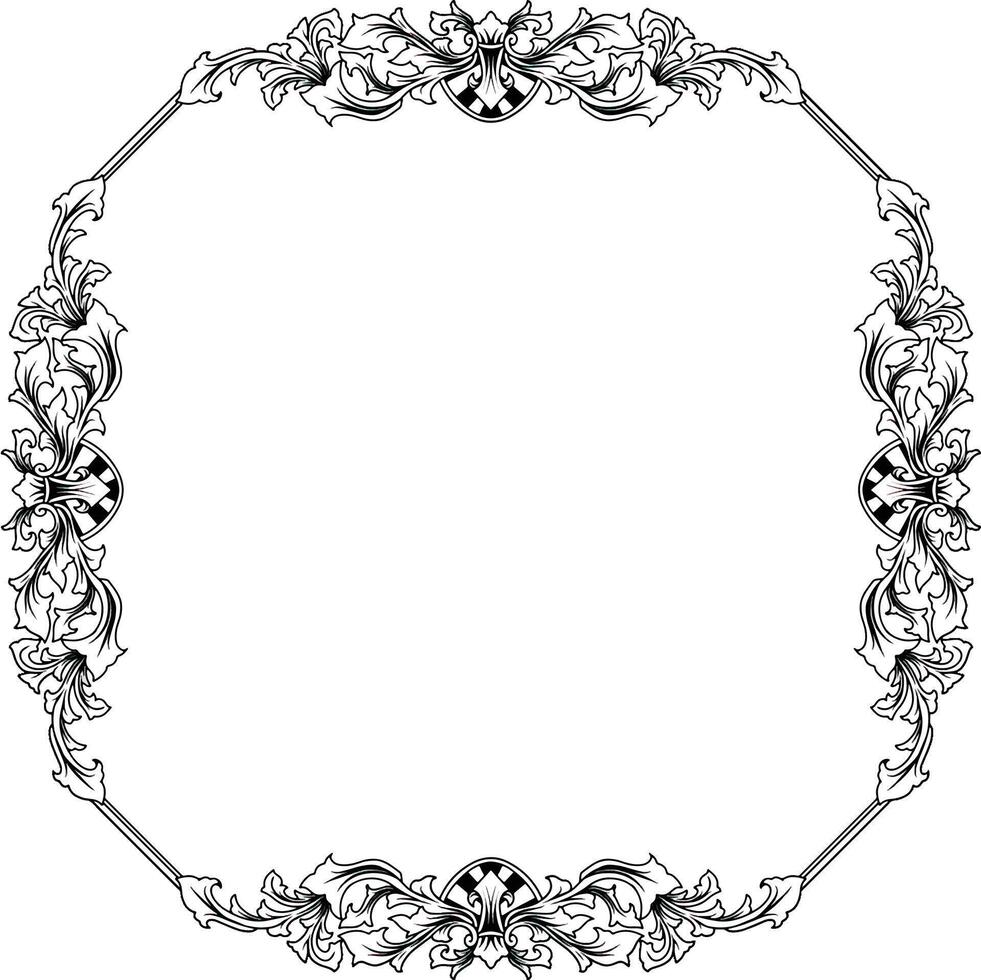 A black and white ornamental frame with flowers vector