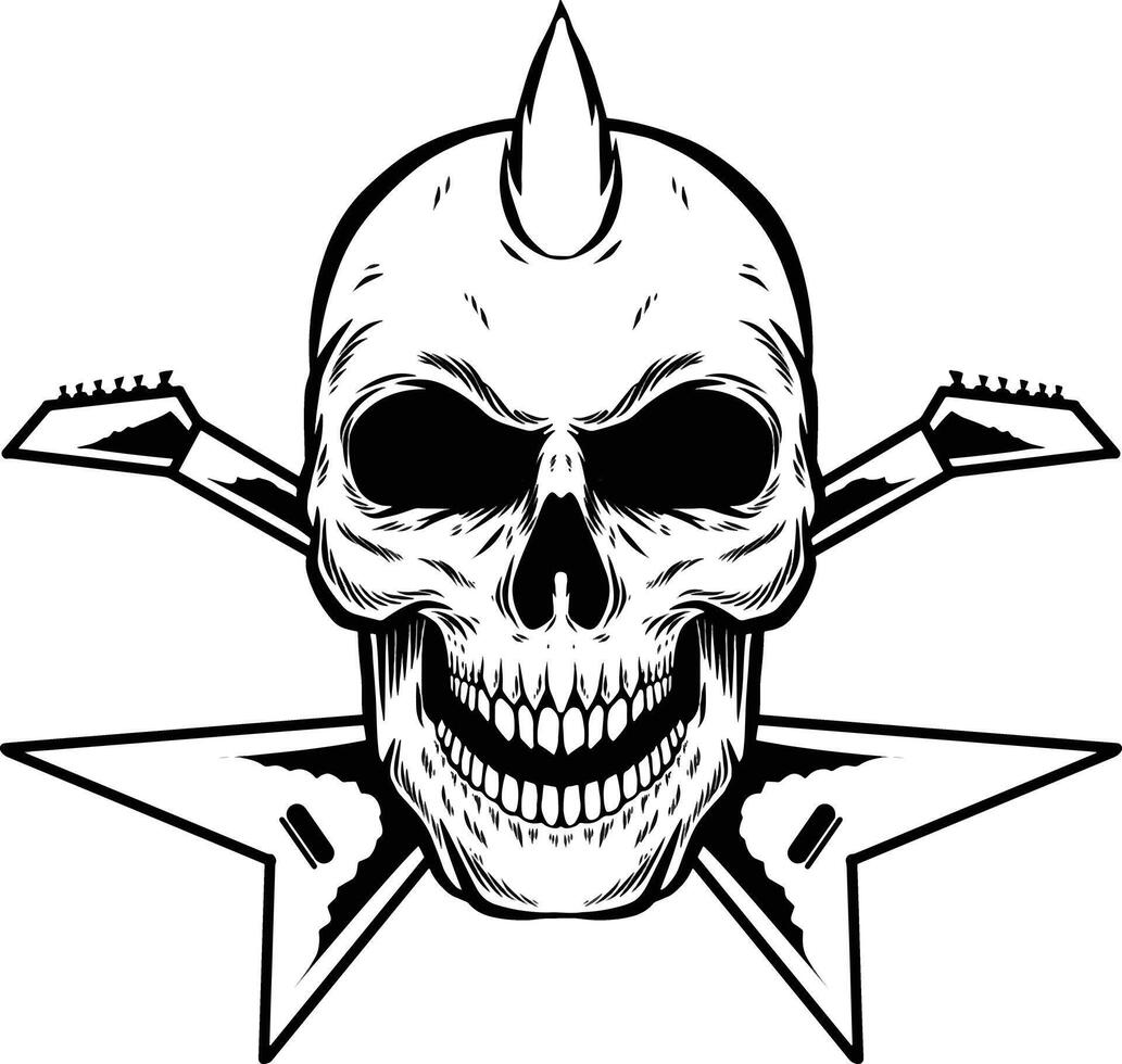 Skull with guitar and crossbones vector