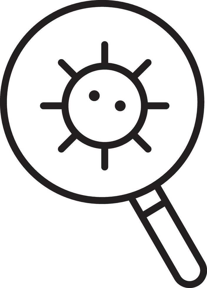Magnifying glass with virus icon black outline symbolizing virus detection search analysis and medical research simple line art isolated on transparency background vector