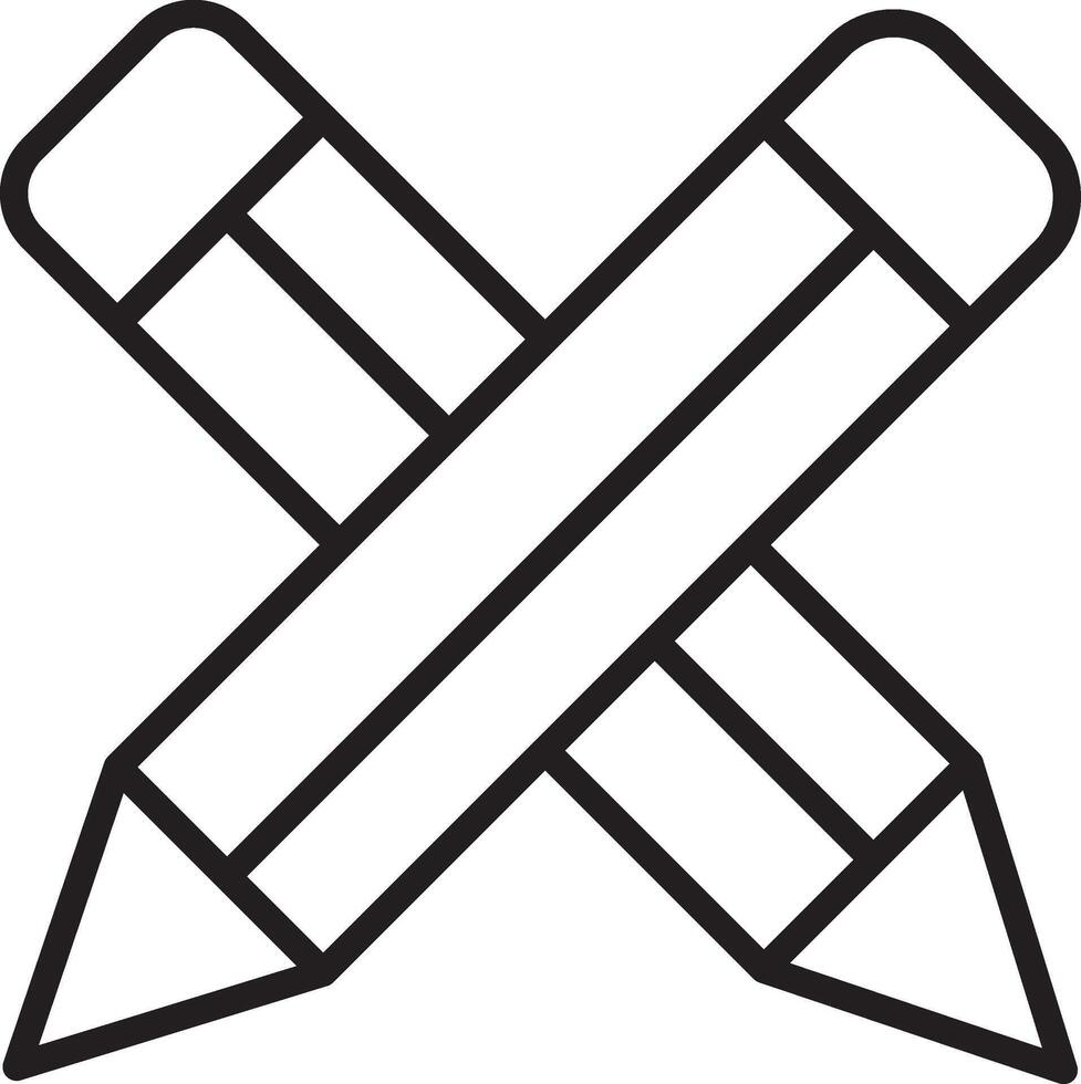 Two black outline pencils crossed in X shape, minimalistic design, isolated on transparency background, symbolizing creativity and education vector