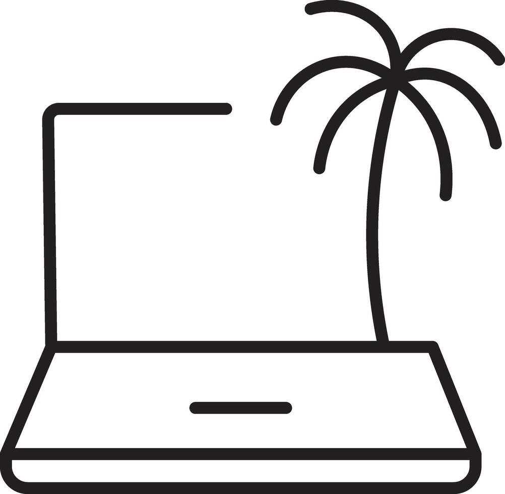Laptop palm tree outline minimal vacation travel remote work tropical digital nomad summer. minimal outline illustration shows laptop and palm tree symbolizing remote work and vacation tropical vector