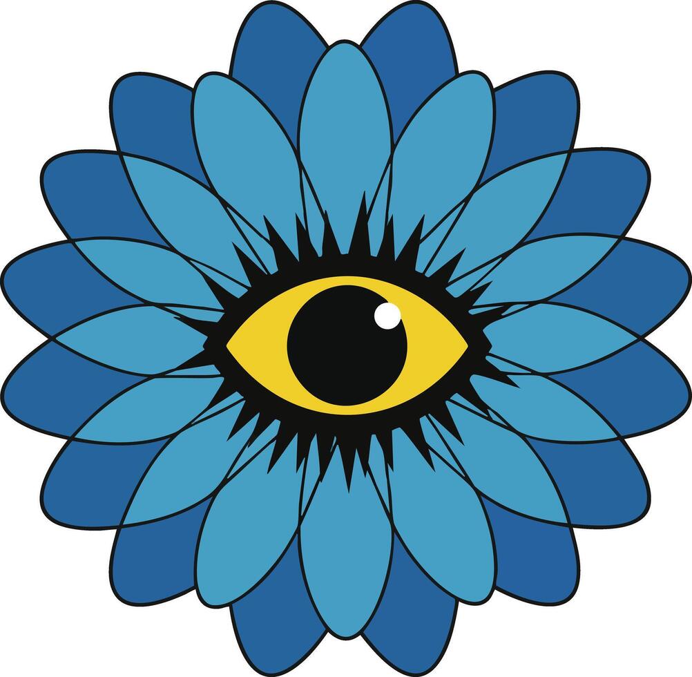 Blue flower with central yellow eye symbol illustration design for decorative or mystical themes vector