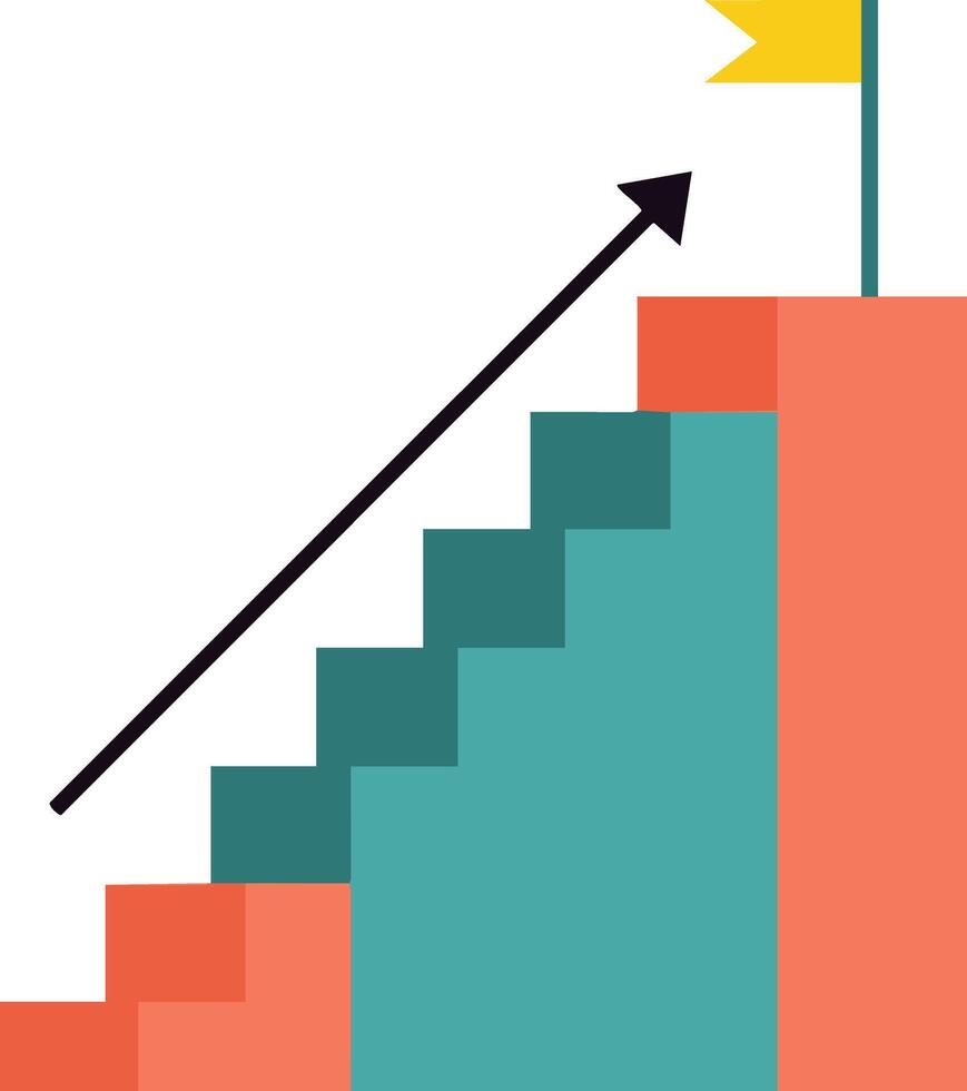 Staircase with upward arrow and flag symbolizing success and achievement in business growth illustration vector