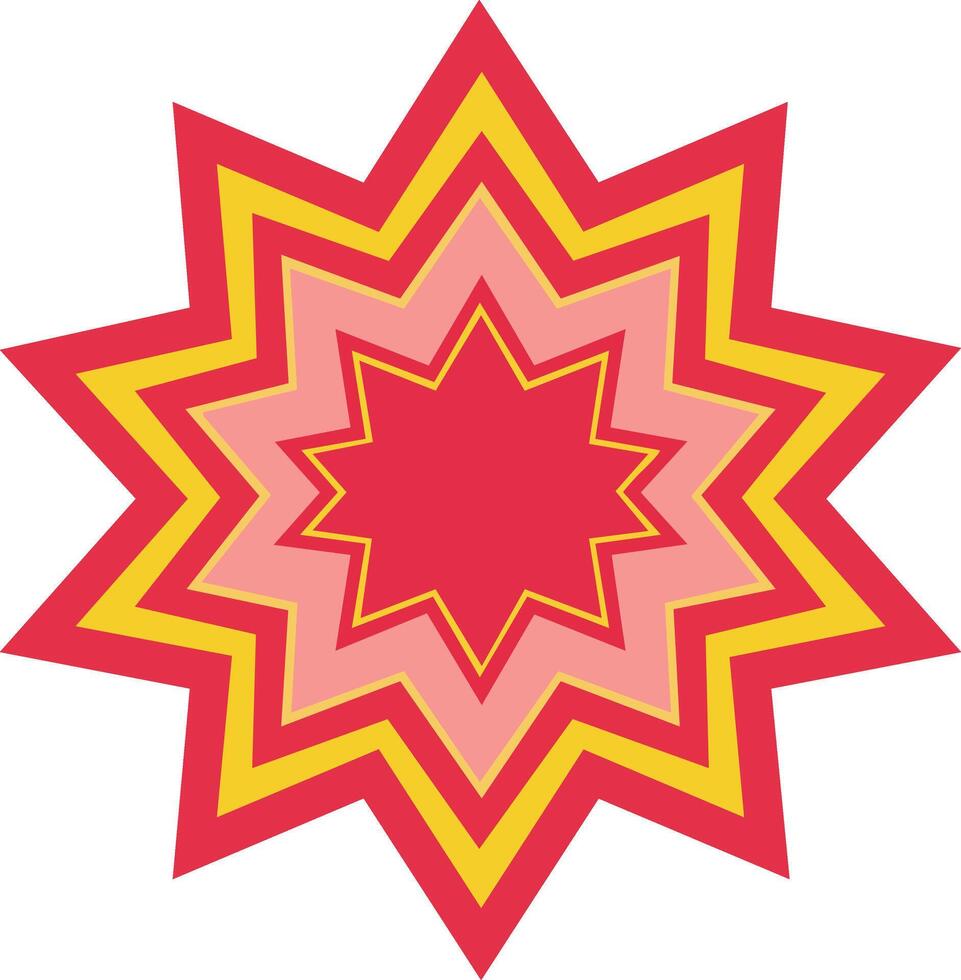 Multilayered star shape with red pink and yellow vibrant colors geometric illustration for design and decoration purposes vector