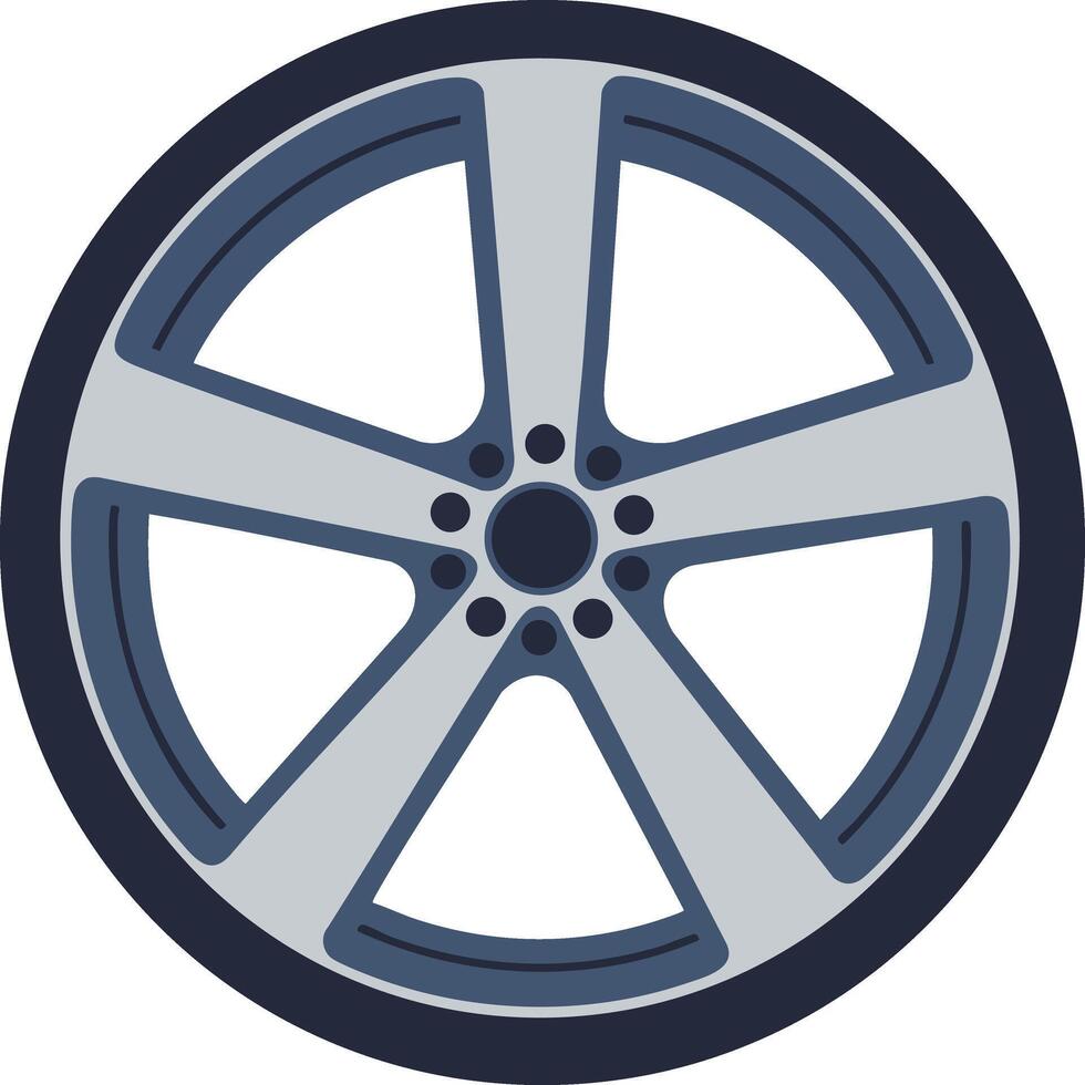 Car wheel rim illustration with modern five-spoke design in blue and gray tones for automotive concepts vector