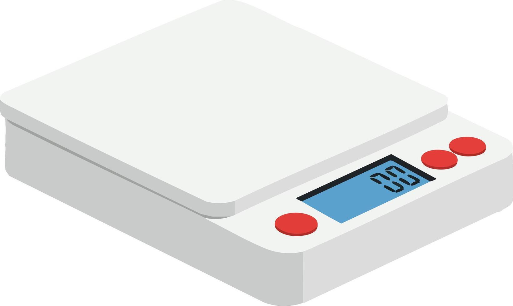 Digital kitchen scale with blue LCD display and red buttons for precise food measurement illustration vector