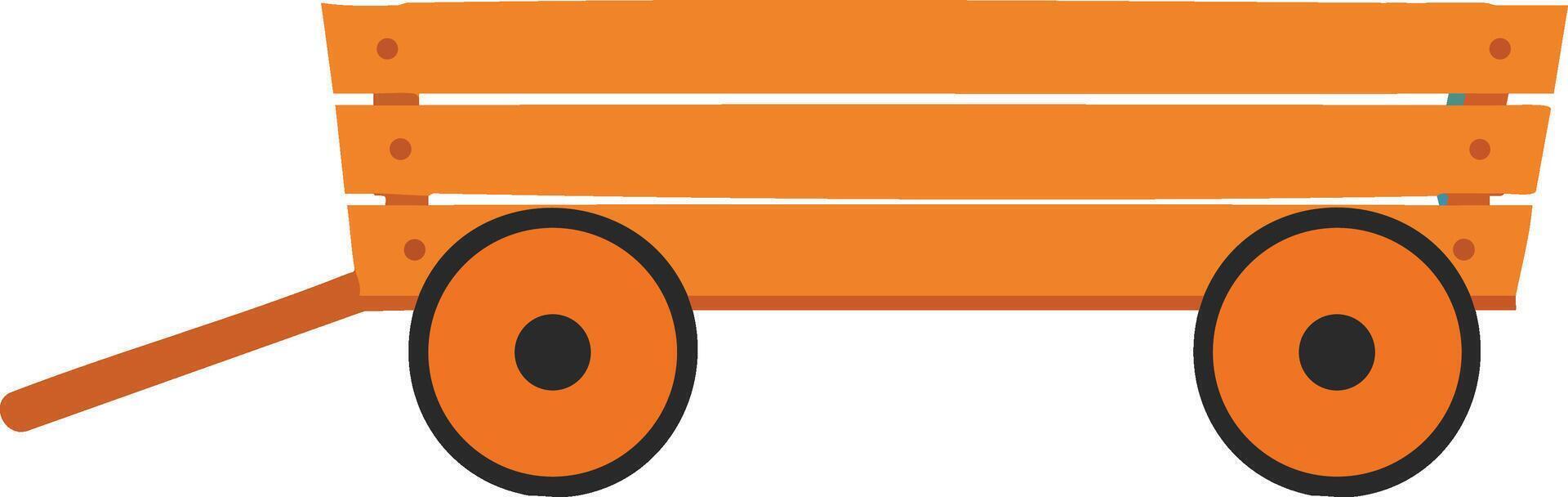 Orange wooden garden wagon with handle and wheels simple illustration design for outdoor use vector