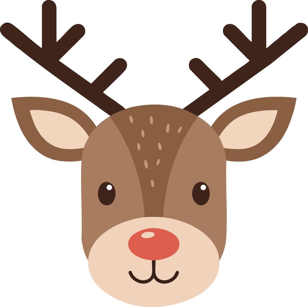Cute brown reindeer head with antlers and red nose illustration for holiday designs and winter themes vector