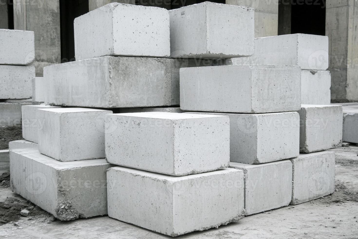 A pile of cement blocks sitting on top of each other photo