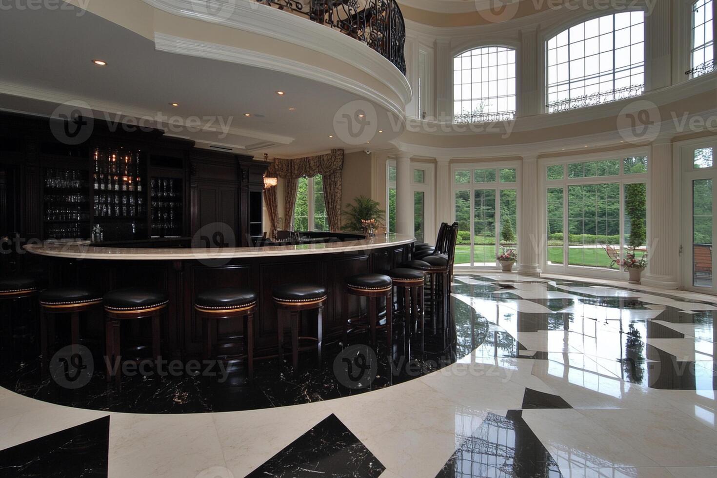 A large circular bar in a large home photo