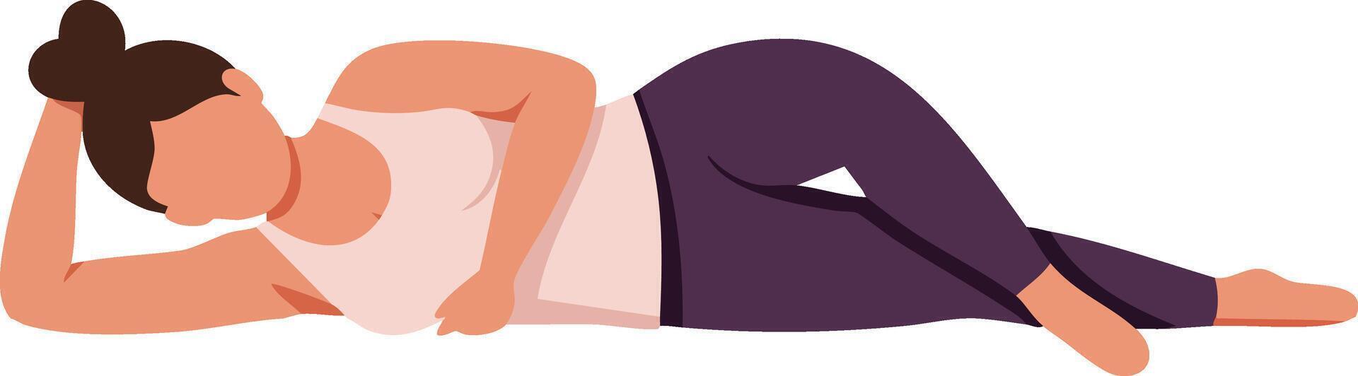 Woman lying on side resting with casual posture in purple pants and light pink top illustration vector