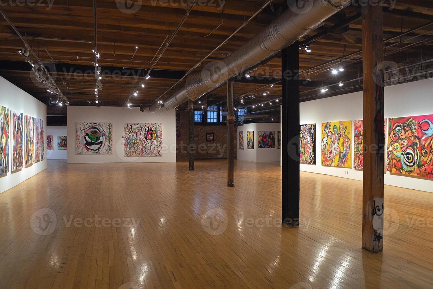 An art gallery with many paintings on the walls photo