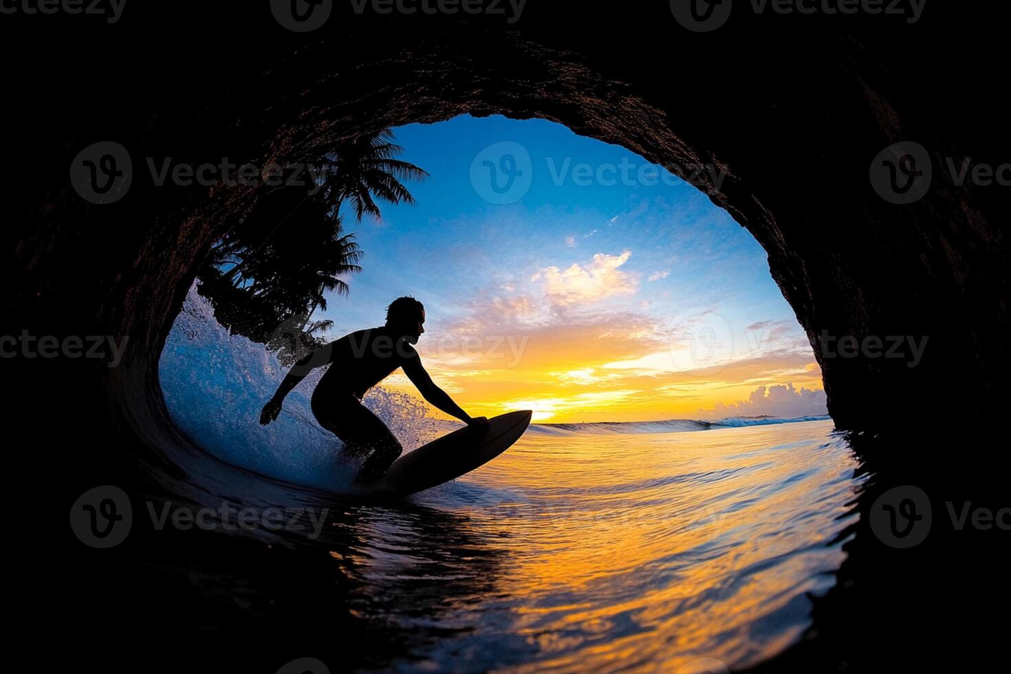 A surfer riding a wave in a tunnel photo
