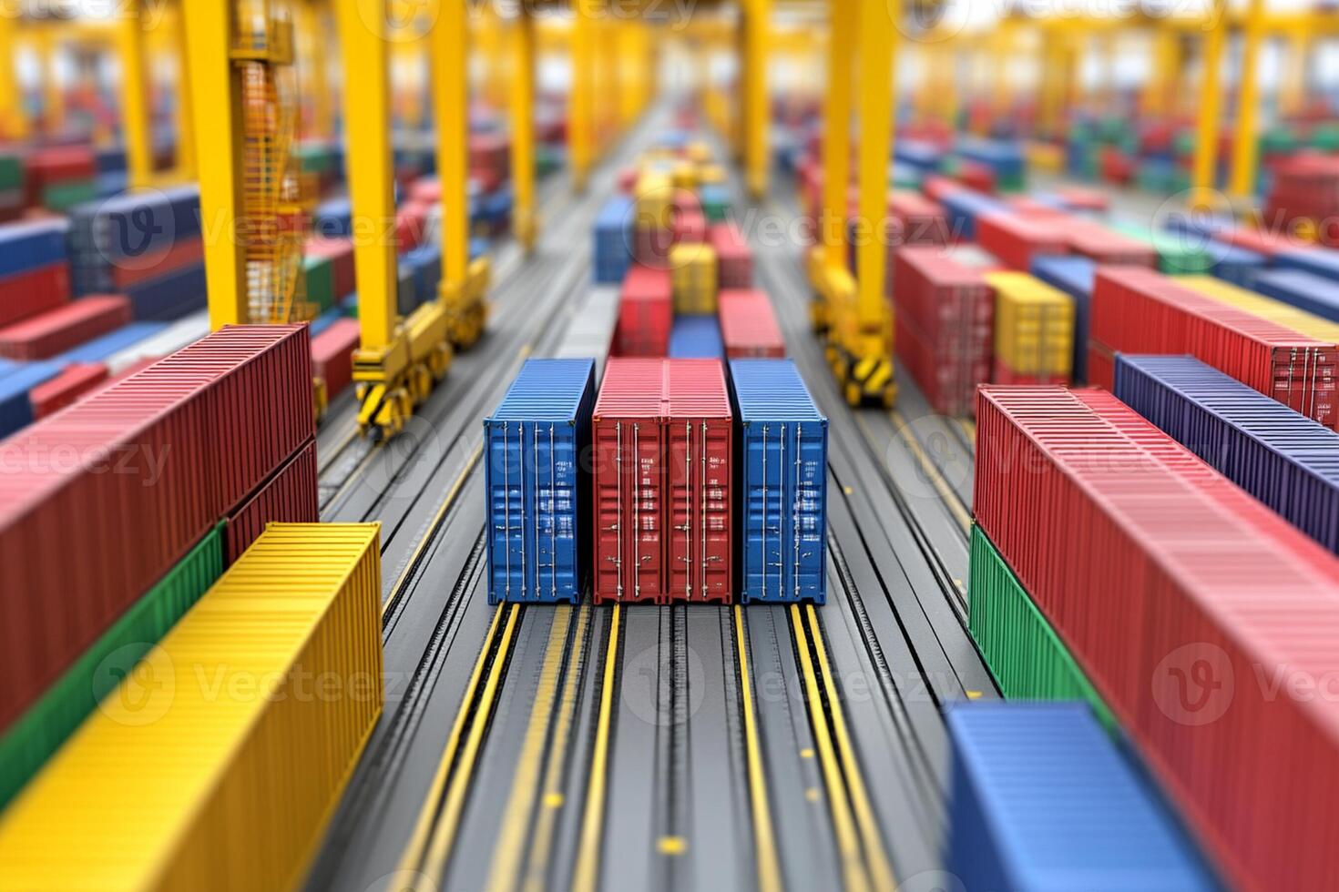 A view of a warehouse with many containers photo