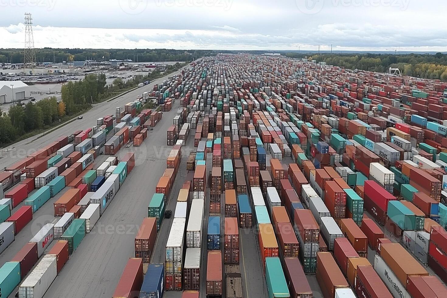 An aerial view of a large container yard photo