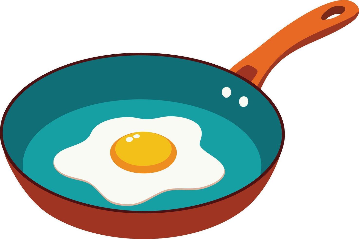 Fried egg cooking in orange handled frying pan illustration for breakfast food concept vector