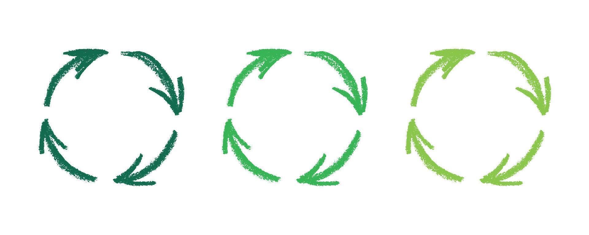 Hand drawn recycle arrow icon Recycling resources symbol Reuse of materials, zero waste, green environment, saving the planet twenty vector