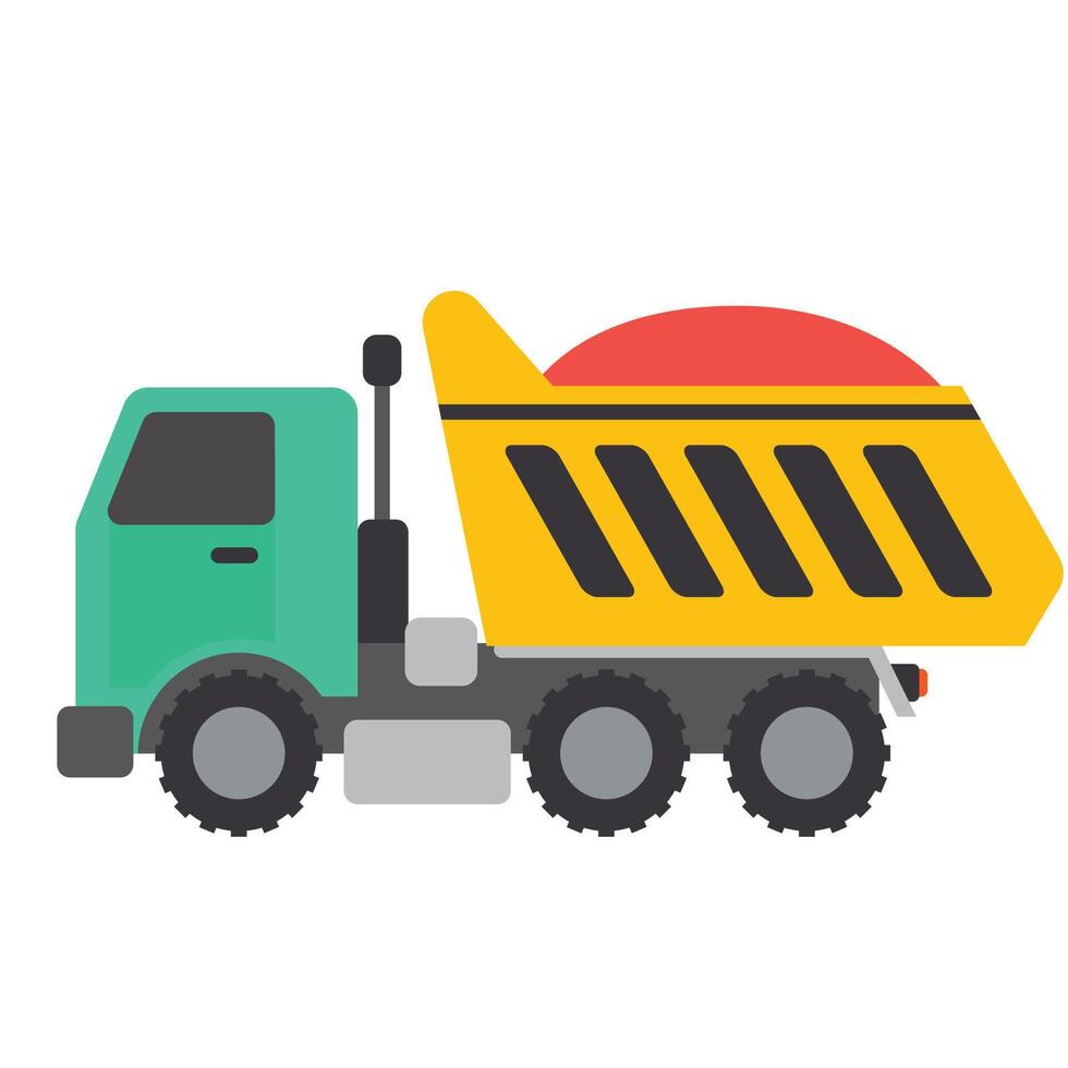 a yellow and green dump truck on a white background vector
