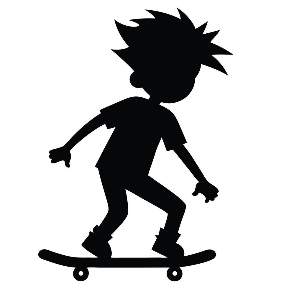 Black silhouette of a boy with spiky hair on a skateboard vector