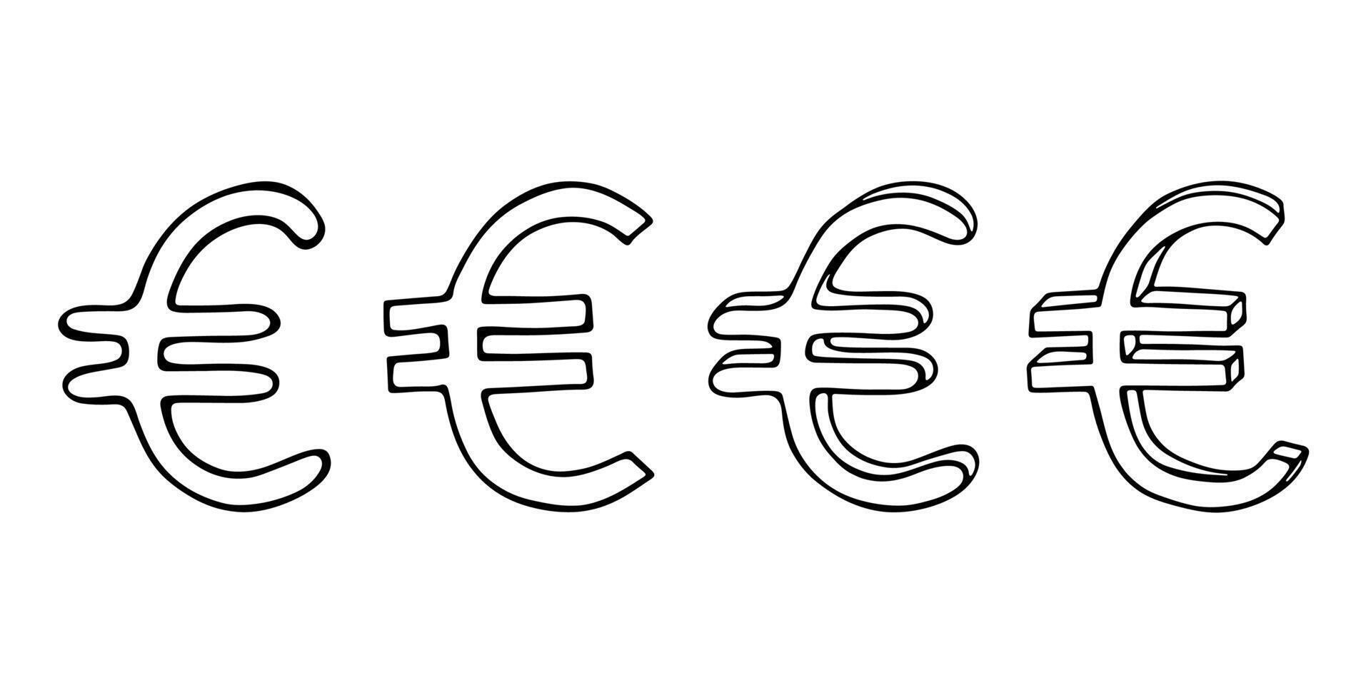 twenty-three Hand drawn euro currency symbol set Brush stroke doodle Single element for design vector