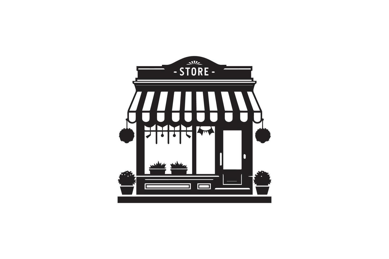 A black and white illustration of a store vector