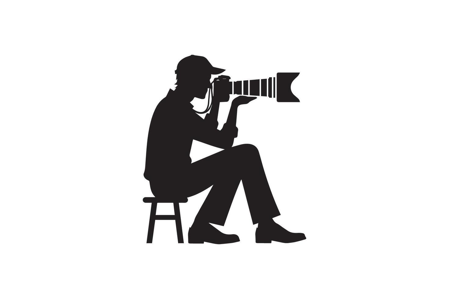 A silhouette of a man sitting on a stool with a camera vector