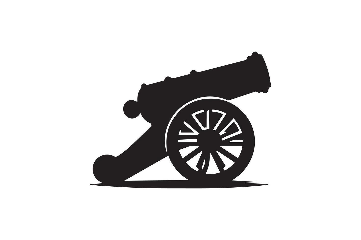 A black and white illustration of a cannon logo vector