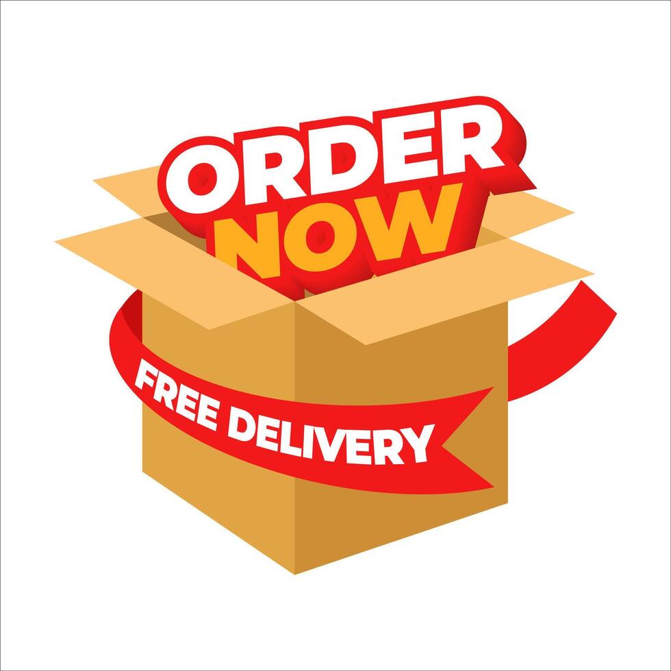 Order Now with Free Delivery Box Illustration vector