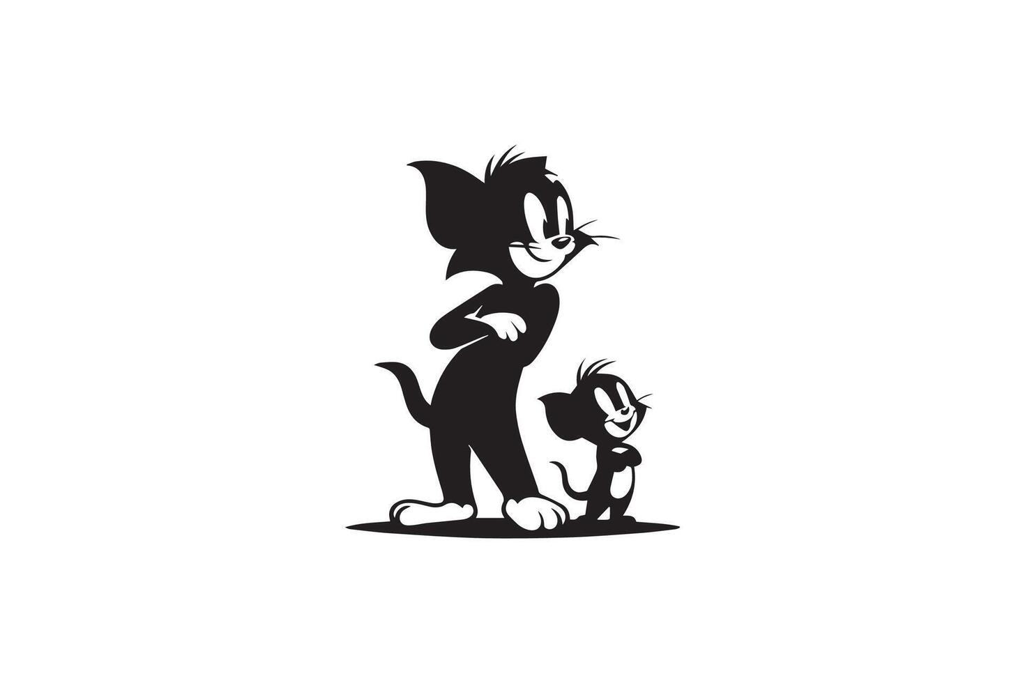 A black and white silhouette of a cat and dog vector