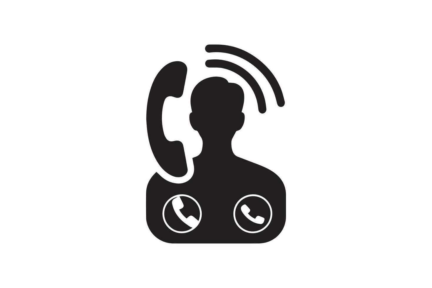 A black and white icon of a person with a phone on their head vector