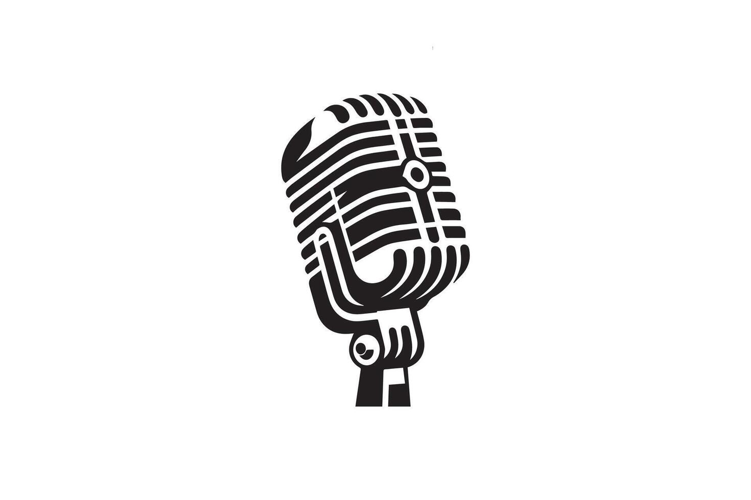 A black and white image of a microphone vector