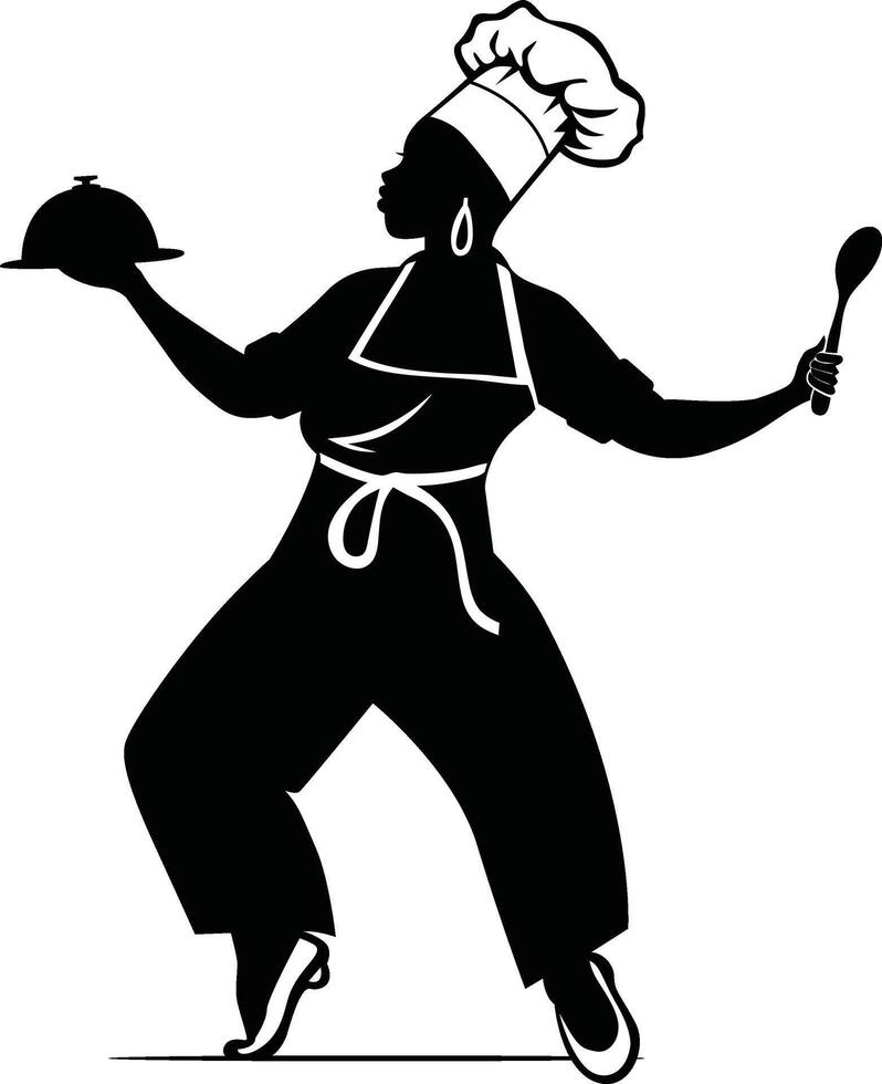 Chef Silhouette with Tray and Spoon vector
