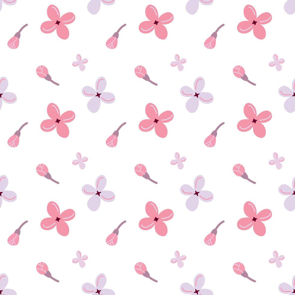 Seamless floral pattern with pastel blossoms and buds. Perfect for fabric, wrapping, and digital backgrounds. Minimalistic and soft spring vibe. vector