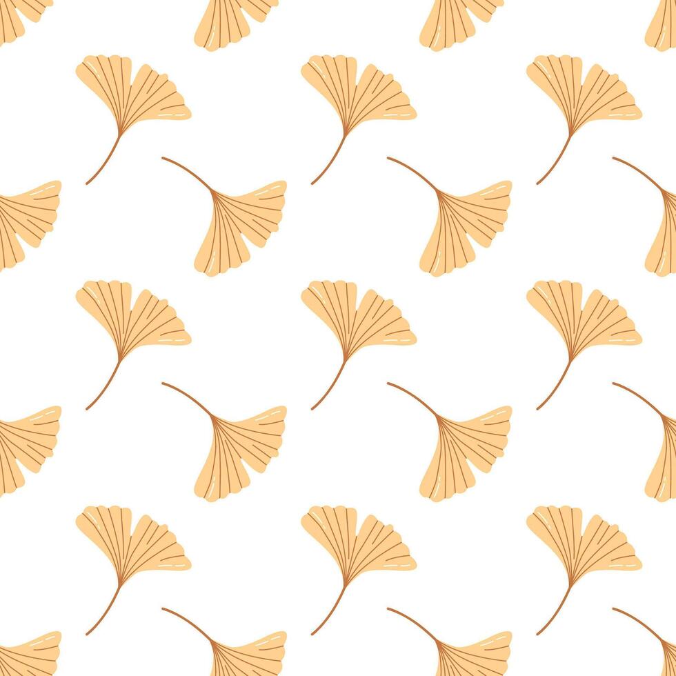 Cute seamless pattern with hand drawn gingko leaves. Ideal for autumn-themed textile, packaging, and wallpaper. Elegant botanical in a minimalist style. vector