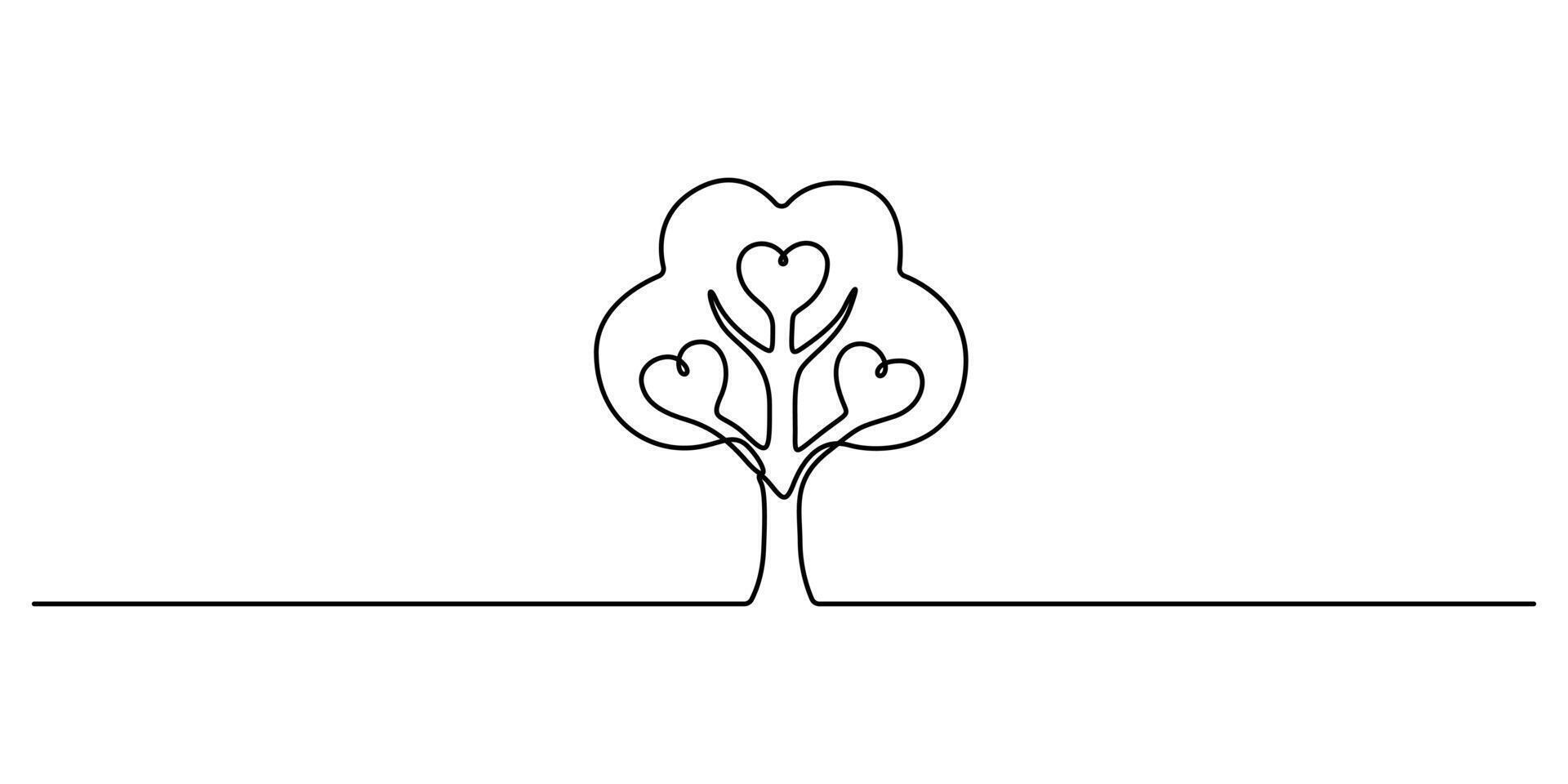 Continuous one line drawing of tree with heart symbol graphic illustration vector