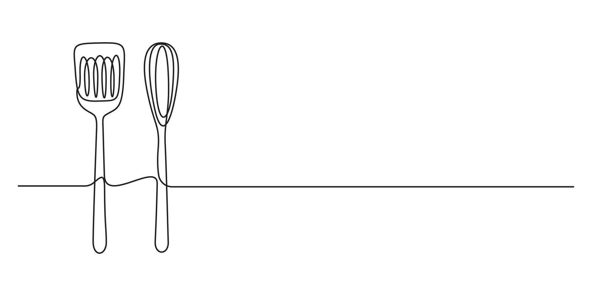 Kitchen spatula continuous one line drawing and minimalist design. Graphic illustration vector