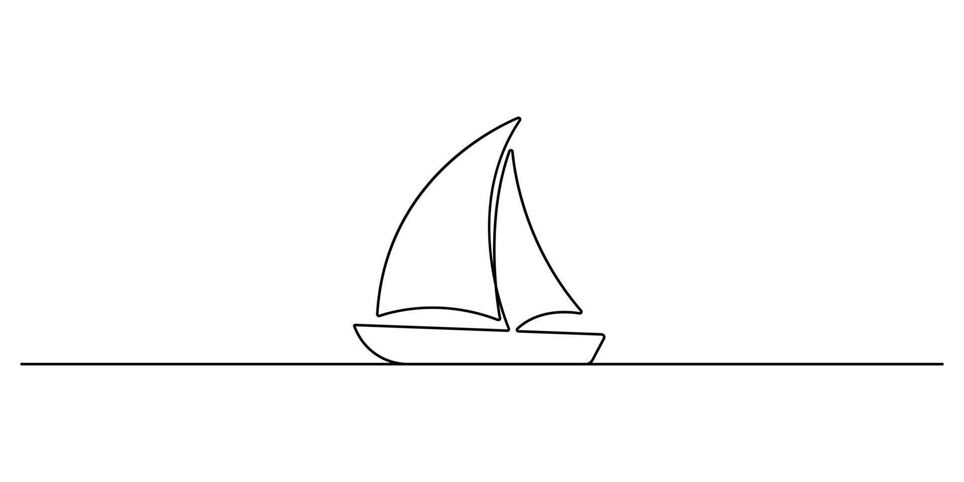Continuous one line drawing of sail boat with modern minimalist style on white background graphic illustration vector