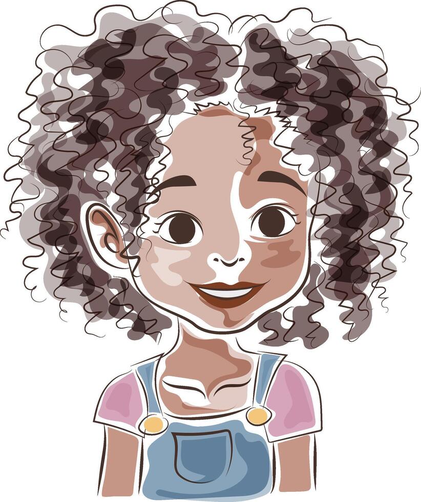 afro girl curly hair doodle style vector