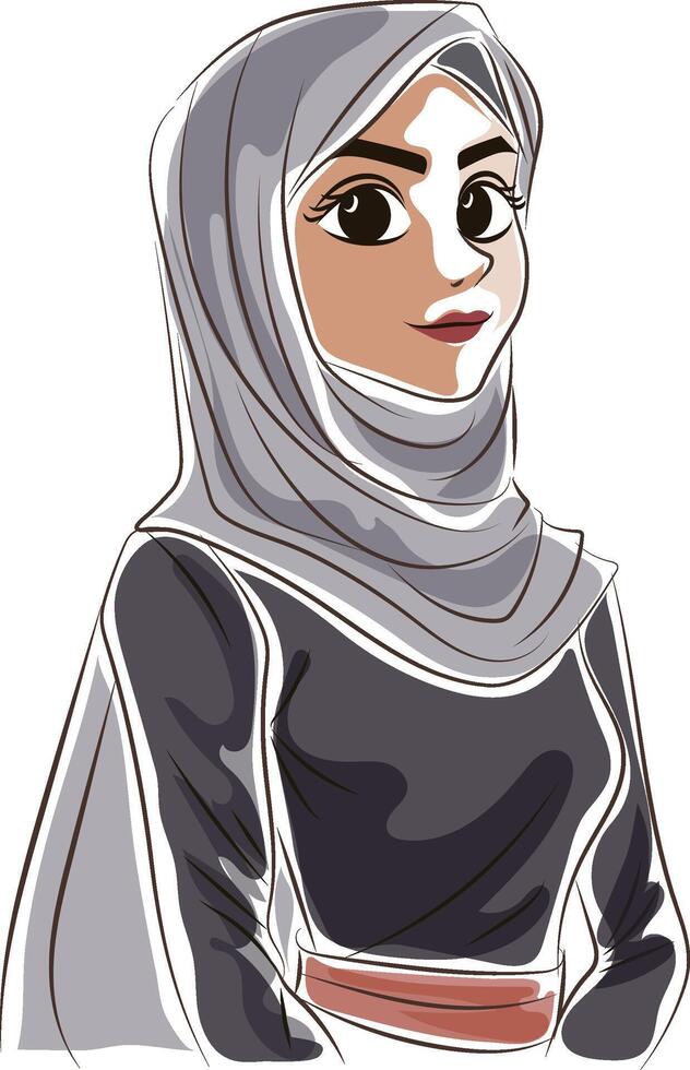 arabic woman wearing hijab doodle style vector