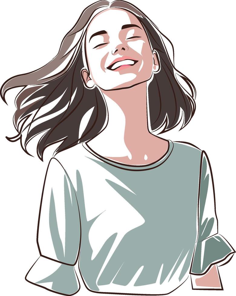 smiling happy woman doodle style vector