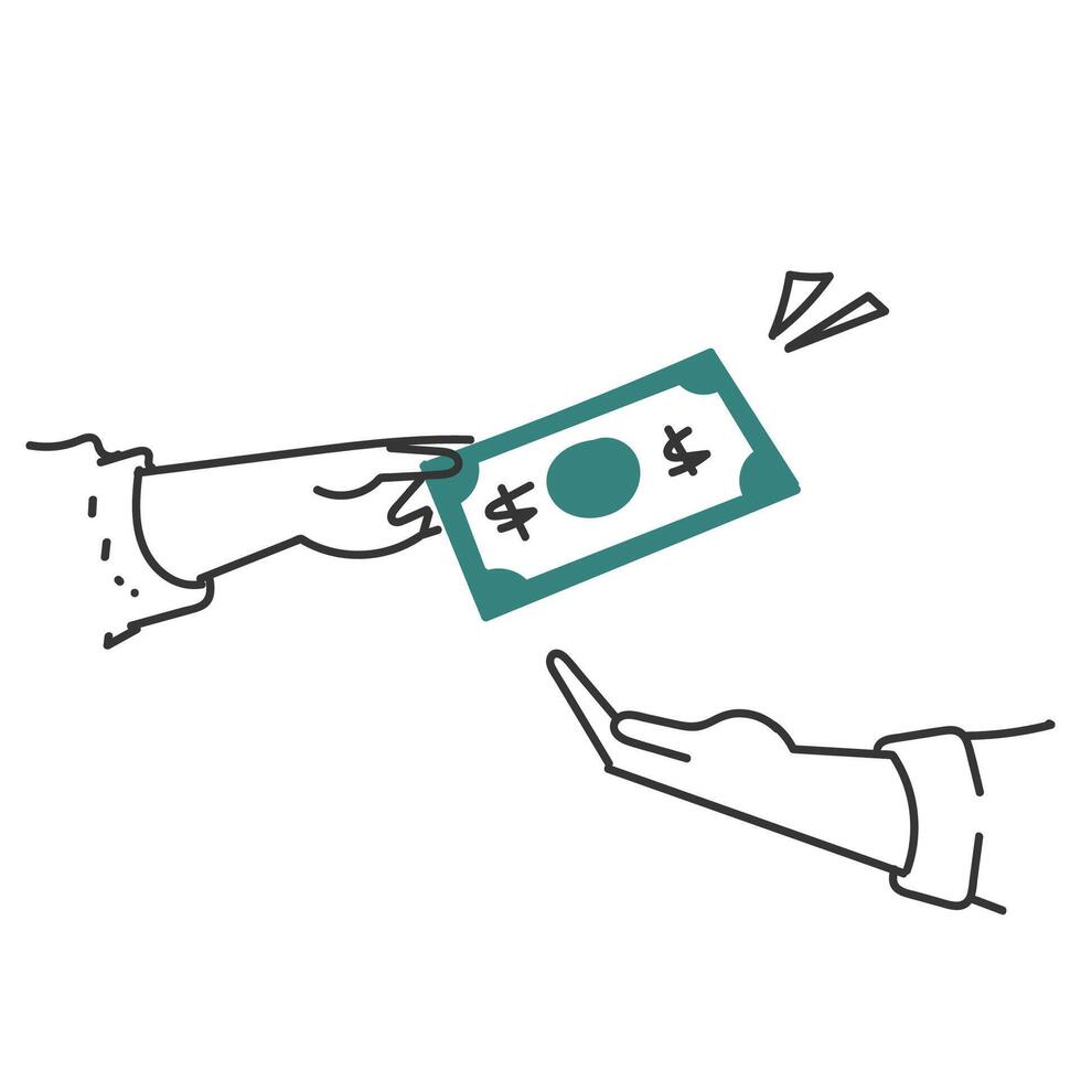 hand giving money to another hand, illustration vector