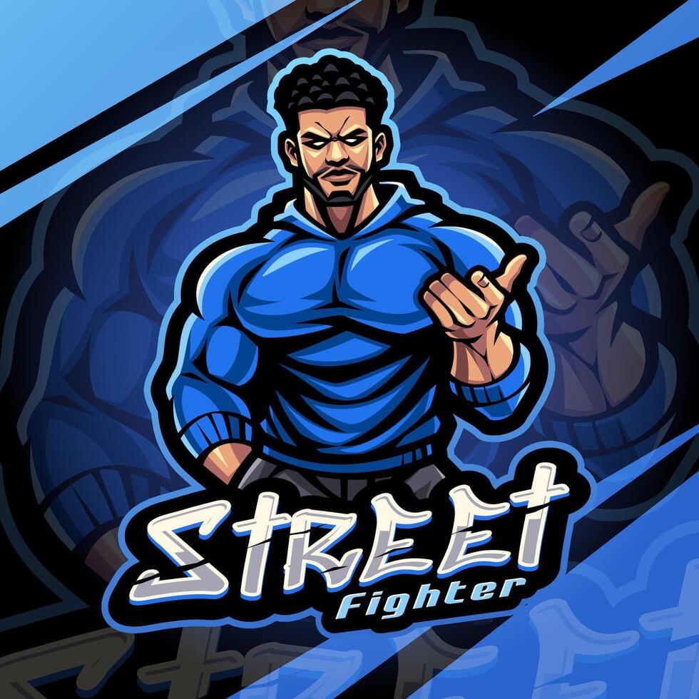 Street fighter graphic in blue hoodie vector