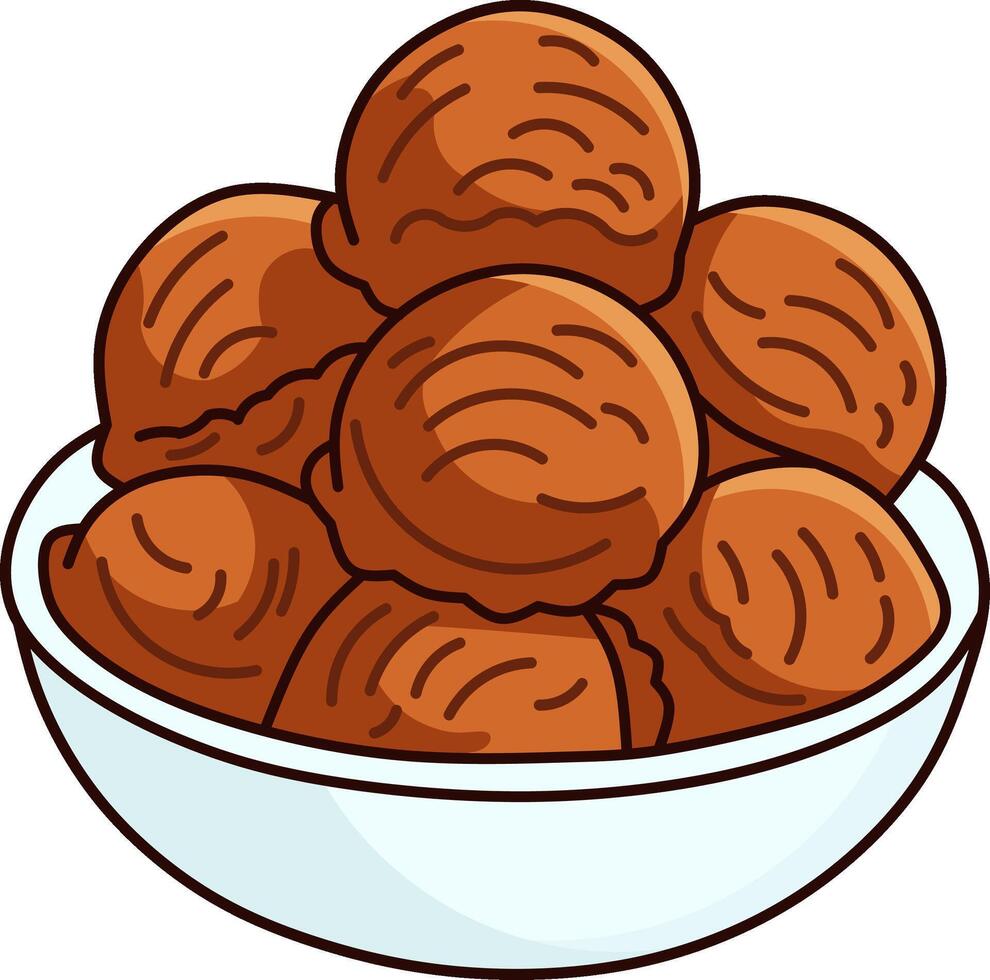 Chocolate Ice Cream Scoops in Bowl vector