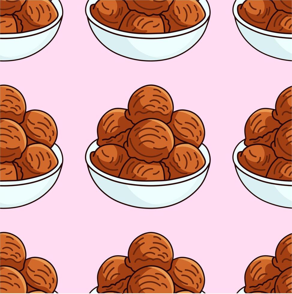Pattern Seamless Chocolate Ice Cream Scoops in Bowl vector