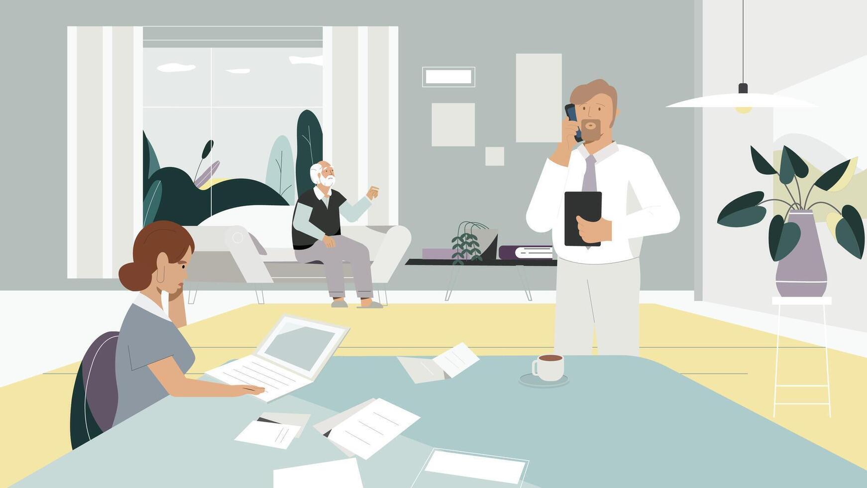 Professionals working in a modern office vector
