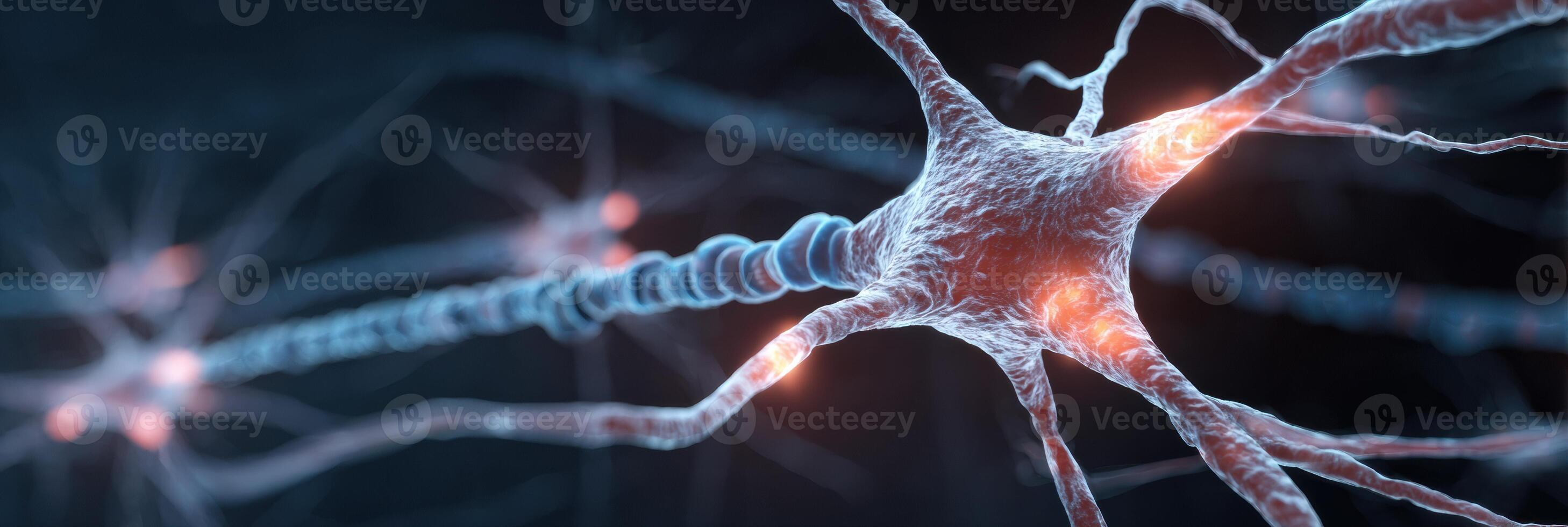 Microscopic View of Nerve Cells Showing Electric Impulses in a Futuristic Soft Style With Vibrant Colors photo