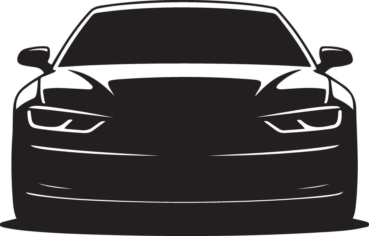 Sleek black sedan front view silhouette vector